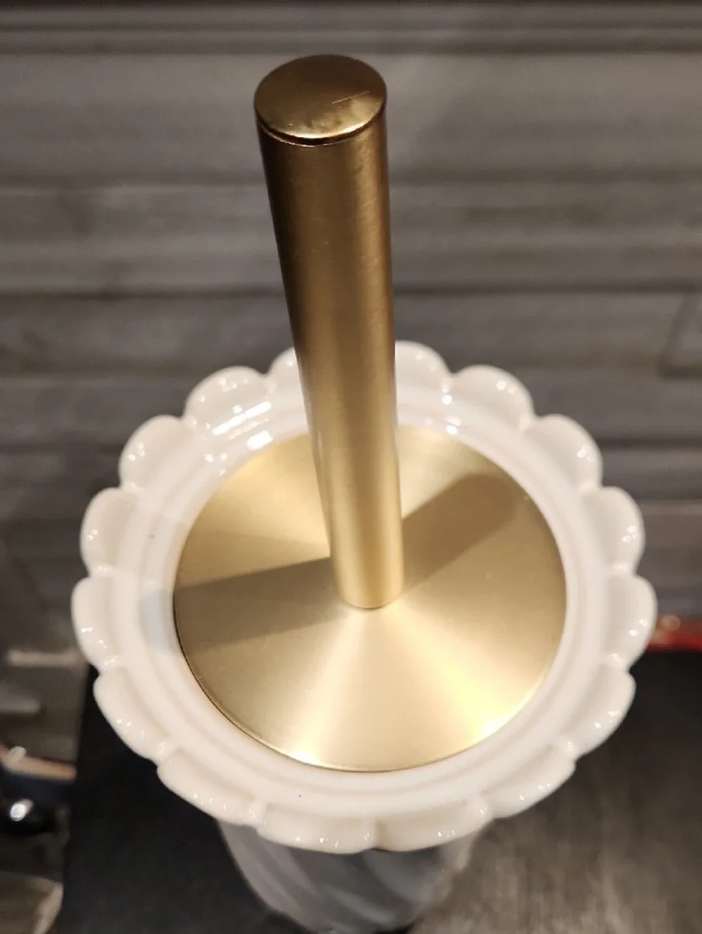 Elegant Off White Ceramic Toilet Brush Holder w/Gold Handle